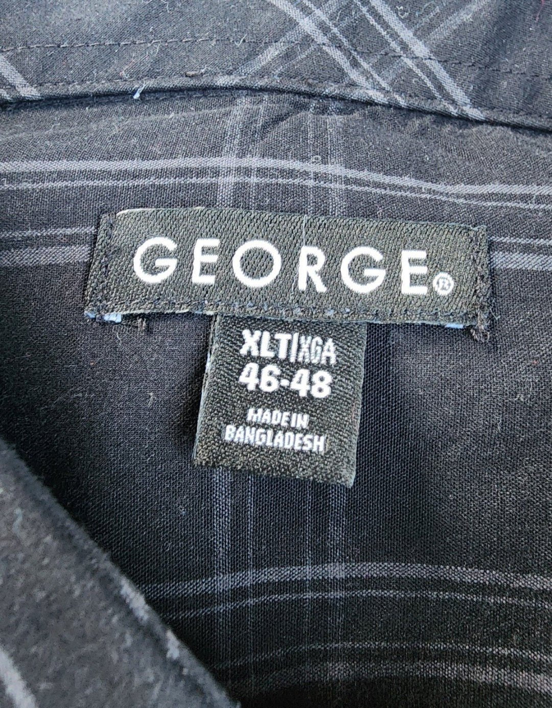 George MEN'S Shirt XLT 46 - 48 Black with Gray Stripes Button - Down short sleeve - I Bought a Yard Sale
