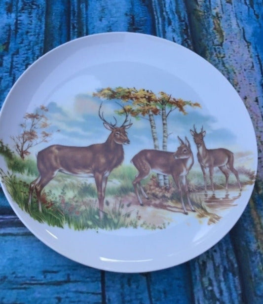 German Stoneware Plate depicting a family of deer in a picturesque forest scene - I Bought a Yard Sale