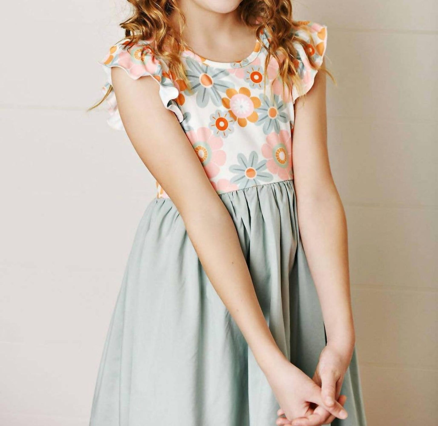 Girls Retro Daisy Hi - lo Flutter Sleeve Dress - I Bought a Yard Sale