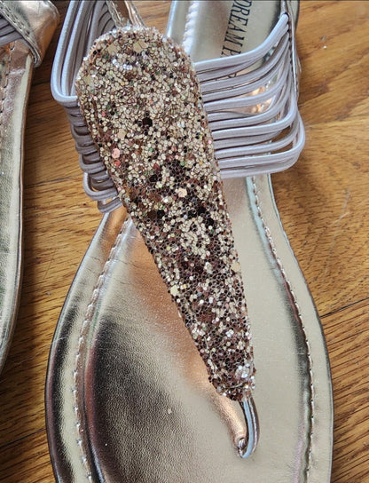 Glamorous Rose Gold Glitter Thong Sandals fits size 9.5 - I Bought a Yard Sale