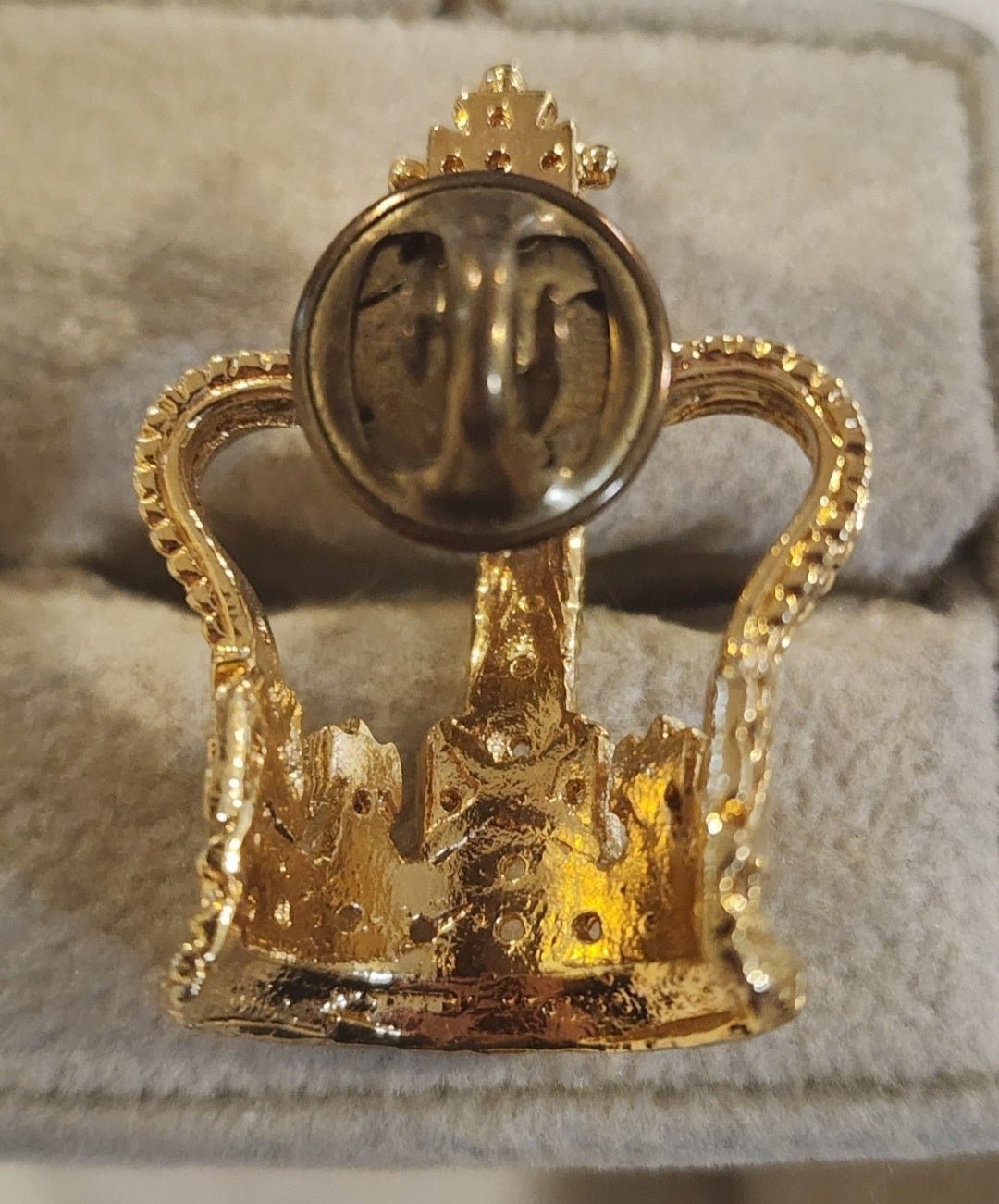 Gold tone Minature Royalty Crown lapel pin with sparking gems. - I Bought a Yard Sale