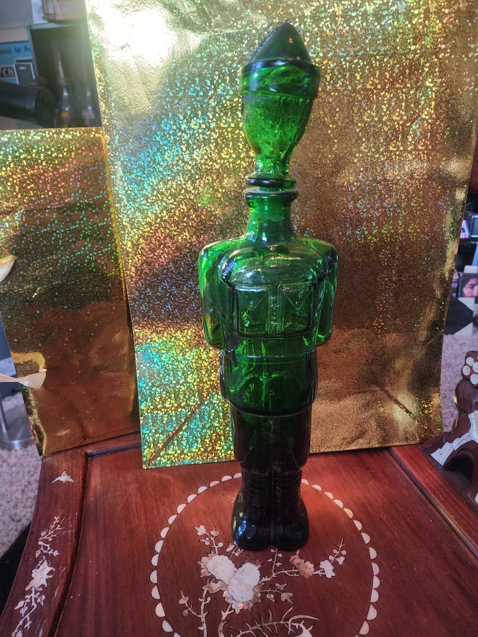 Green Art Glass Soldier Decanter made in Italy - I Bought a Yard Sale