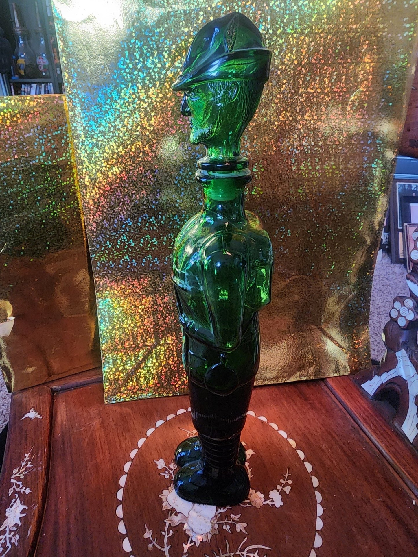 Green Art Glass Soldier Decanter made in Italy - I Bought a Yard Sale