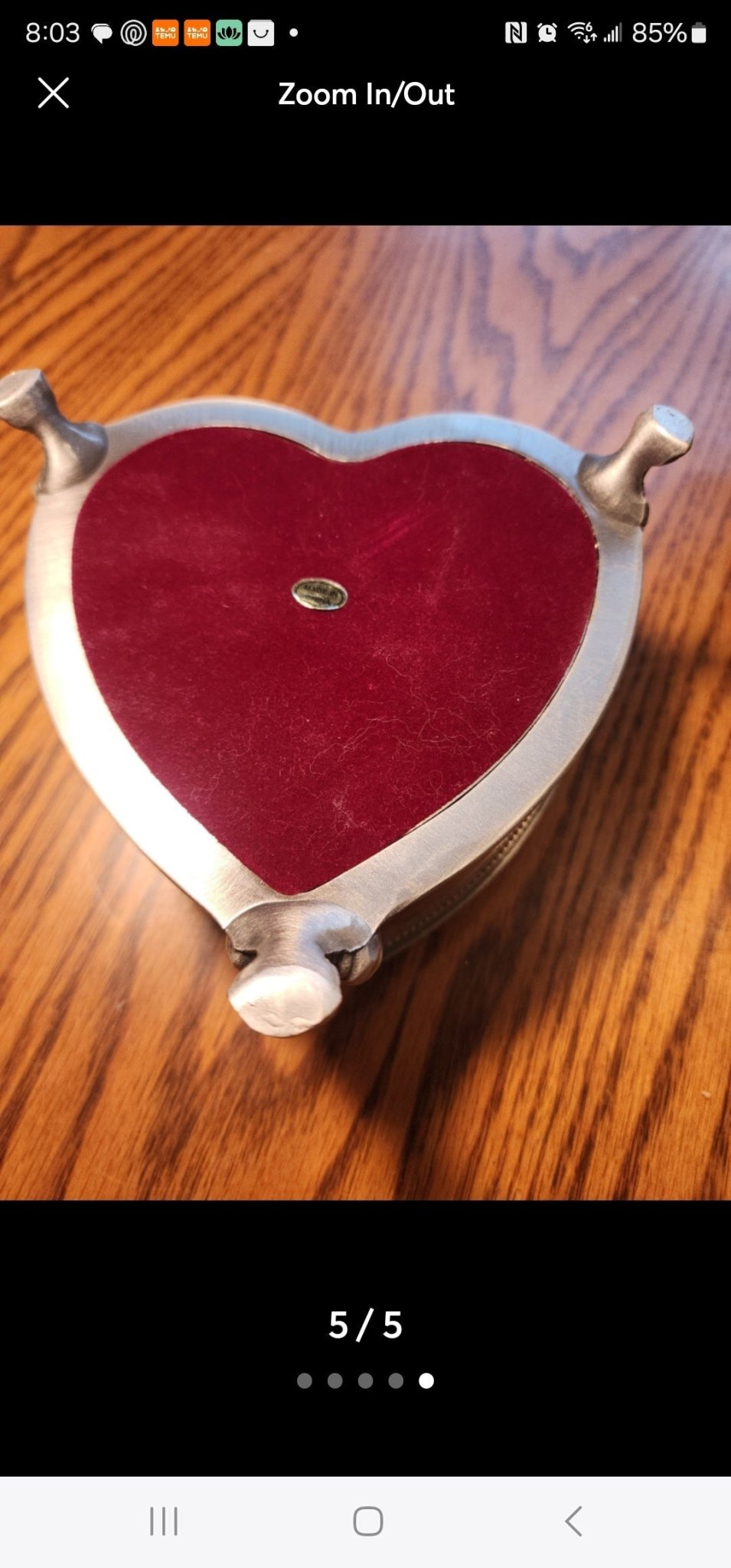 Heart Shape Pewter Metal Jewelry Box Lion Face & Paw Footed - I Bought a Yard Sale