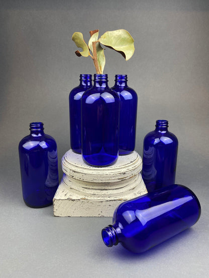 Cobalt Blue Glass Water Goblets. Set of Eight Contemporary Style Stemware. Dark Blue Modern Glassware. Fine Dining.