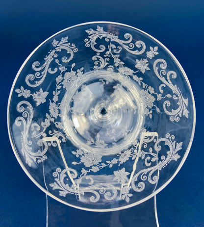 Cambridge Chantilly Low Sherbet Wine Glasses. Set of Nine Champagne Stemware. Vintage Collectible Glasses.