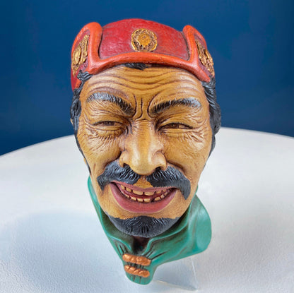 Vintage Chalkware Head of Smilling Asian Man in Red Hat. Life Like Caricature of Coolio. Ethnic Wall Hanging/Wall Art. Collectible Bus