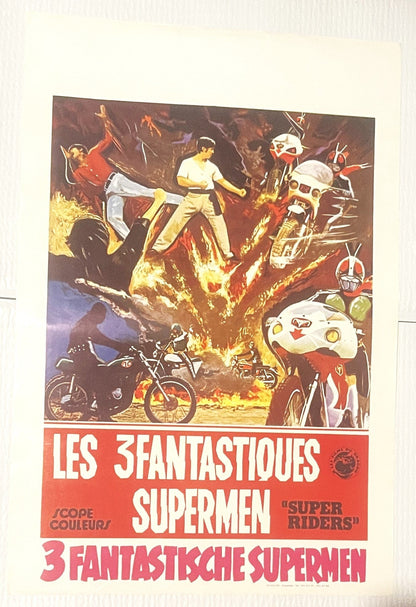 Vintage Belgian Movie Poster Super Riders 🤖 1976 Les 3 Fantastiques Supermen Kamen Rider Tokusatsu