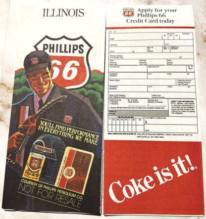 Vintage Blast from the Past Phillips 66 Illinois Coca-Cola Map Treasure