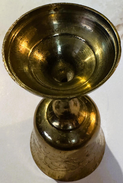Vintage Etched Brass Goblet Chalice 🏺 Indian Bright-Cut Engraving INDIA Scratch Mark to Base