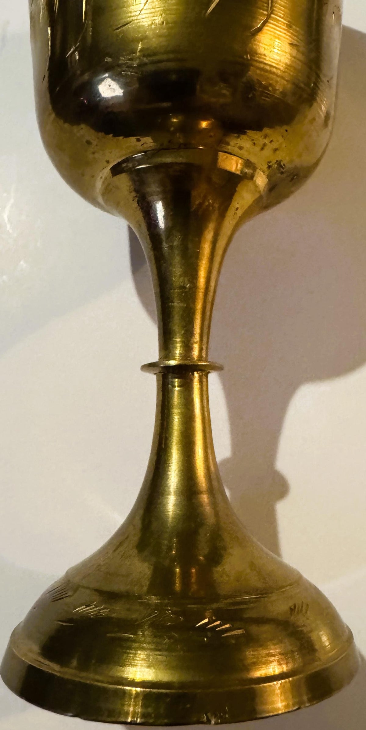Vintage Etched Brass Goblet Chalice 🏺 Indian Bright-Cut Engraving INDIA Scratch Mark to Base