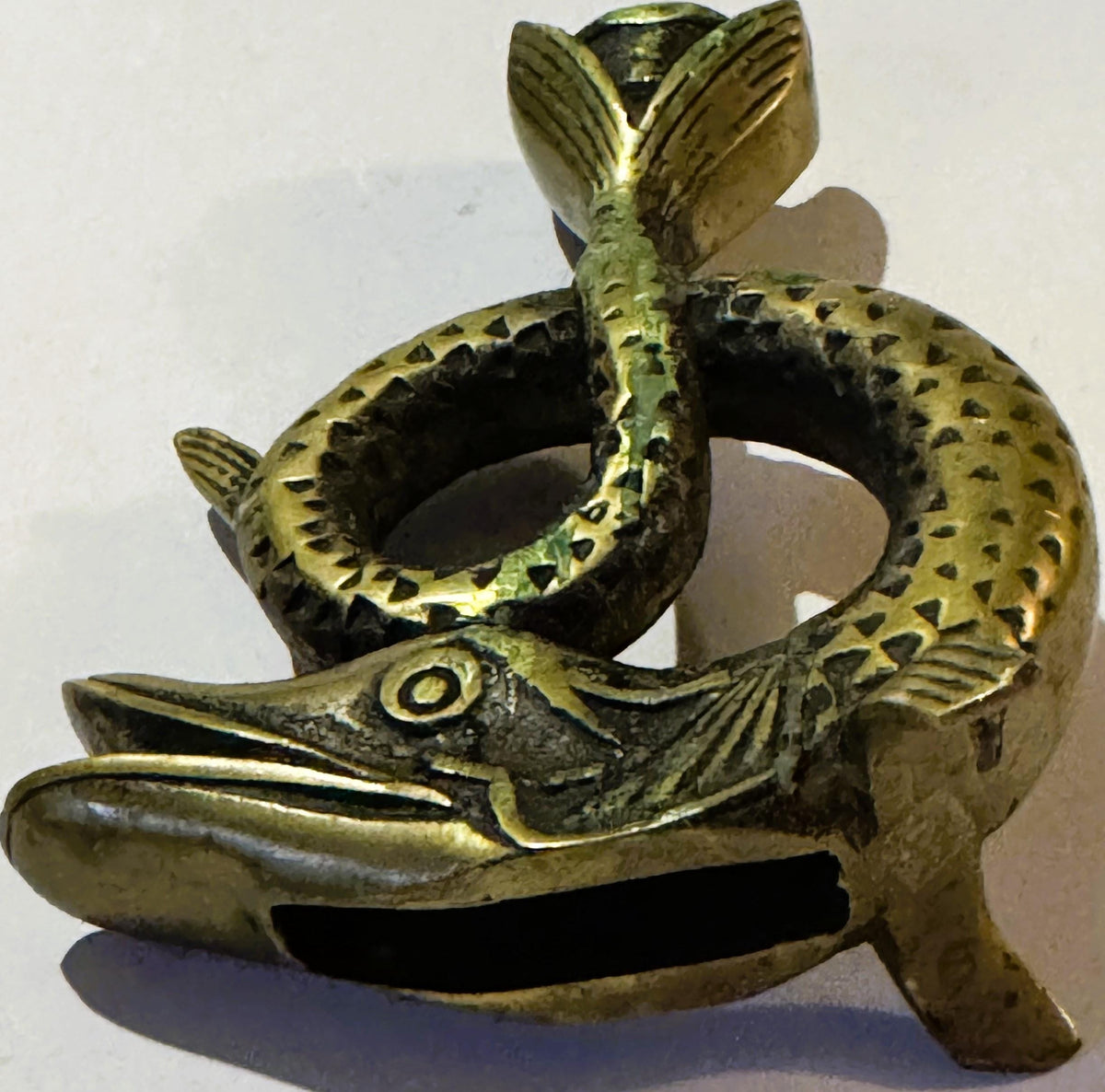 Vintage Bronze Fish Candlestick 🐟 Coiled Figural Candle Holder with Aged Verdigris Patina