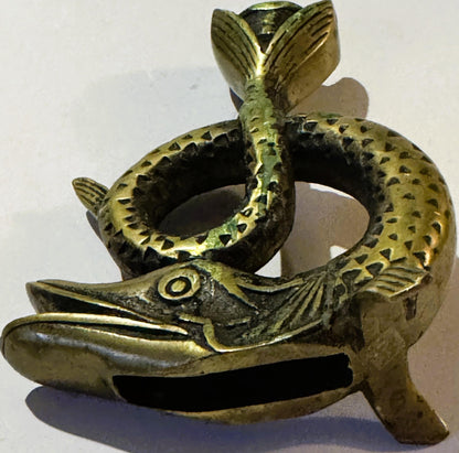 Vintage Bronze Fish Candlestick 🐟 Coiled Figural Candle Holder with Aged Verdigris Patina