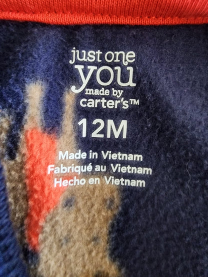 Just One You Carters One Piece Jumpsuit Fleece Size 12 Months Hooded with Moose - I Bought a Yard Sale