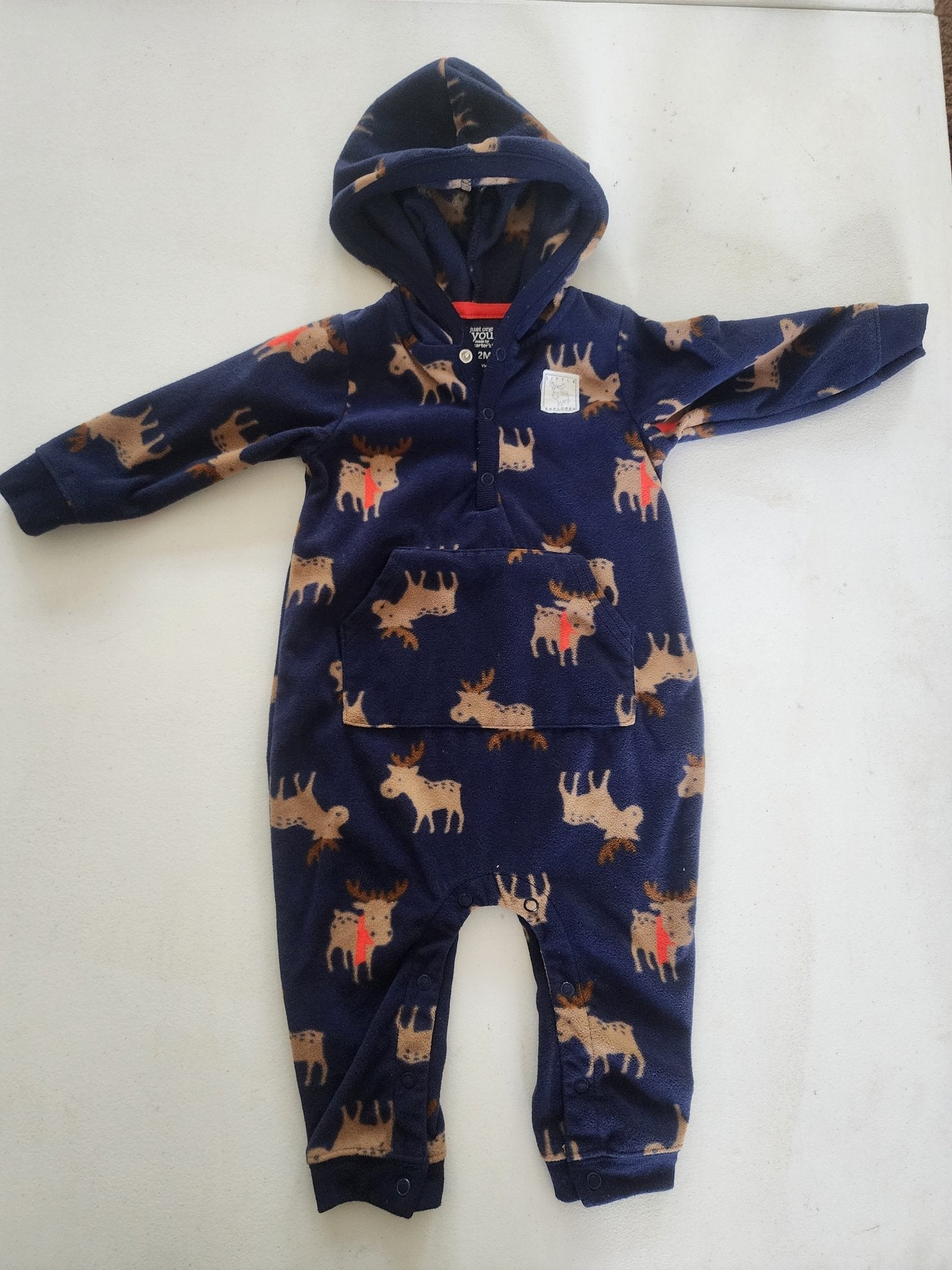 Just One You Carters One Piece Jumpsuit Fleece Size 12 Months Hooded with Moose - I Bought a Yard Sale