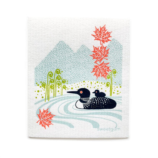 Loons on the lake Swedish Dishcloth - I Bought a Yard Sale