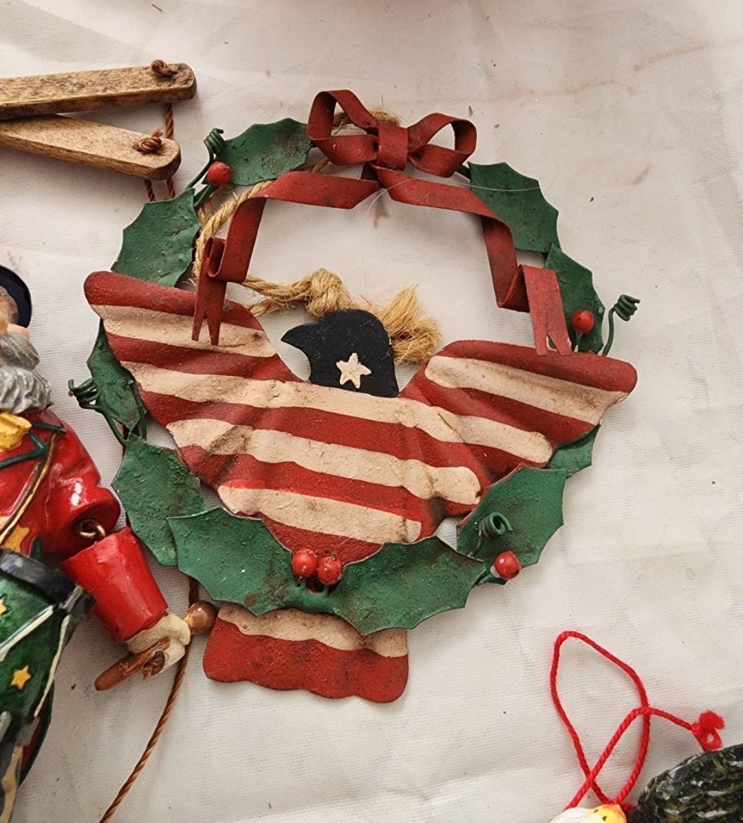 Lot of Patriotic Christmas or 4th of July Ornaments & Figurines Flag Eagle - I Bought a Yard Sale