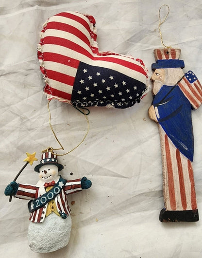 Lot of Patriotic Christmas or 4th of July Ornaments & Figurines Flag Eagle - I Bought a Yard Sale