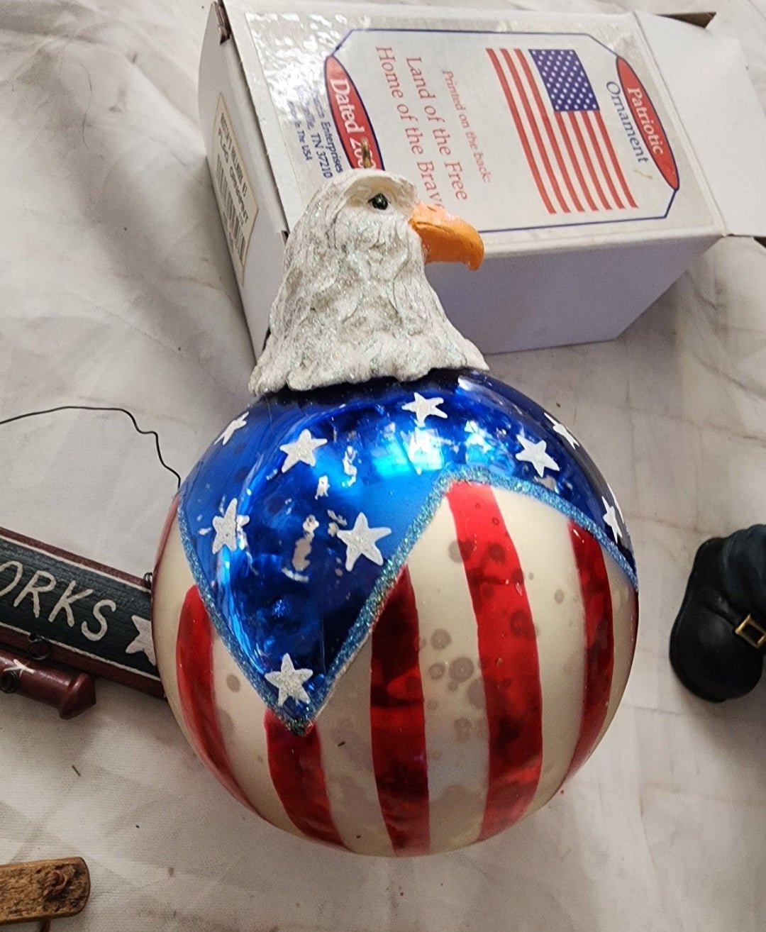 Lot of Patriotic Christmas or 4th of July Ornaments & Figurines Flag Eagle - I Bought a Yard Sale