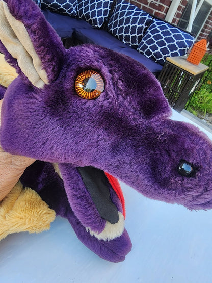 Lucy’s Toys Magnificent Dragon Hand Puppet Purple Gold Vintage - Plush aprox. 25" Large - I Bought a Yard Sale