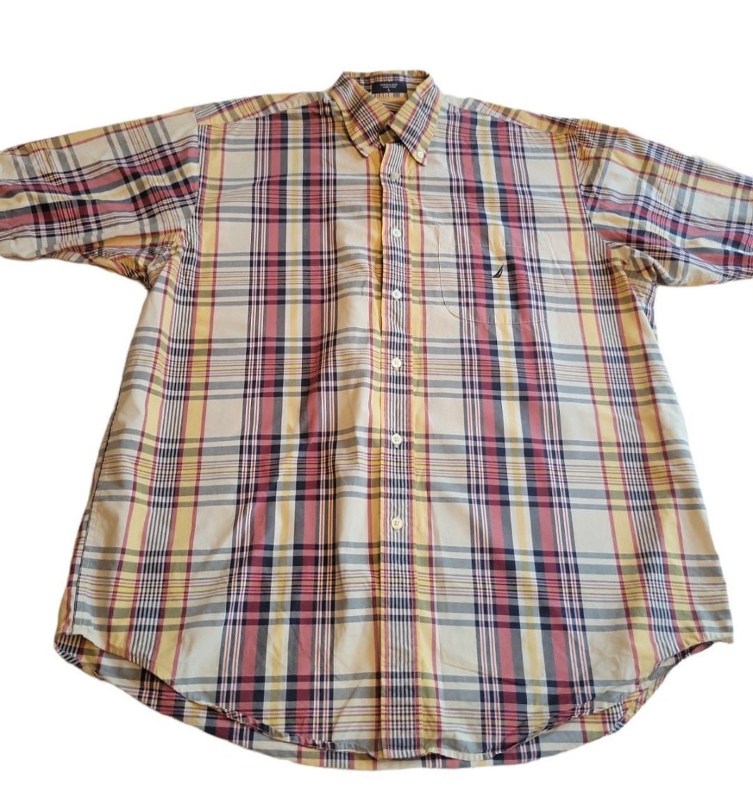 Men's Nautical Button Down plaid Shirt L - I Bought a Yard Sale
