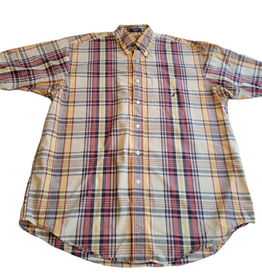 Men's Nautical Button Down plaid Shirt L - I Bought a Yard Sale