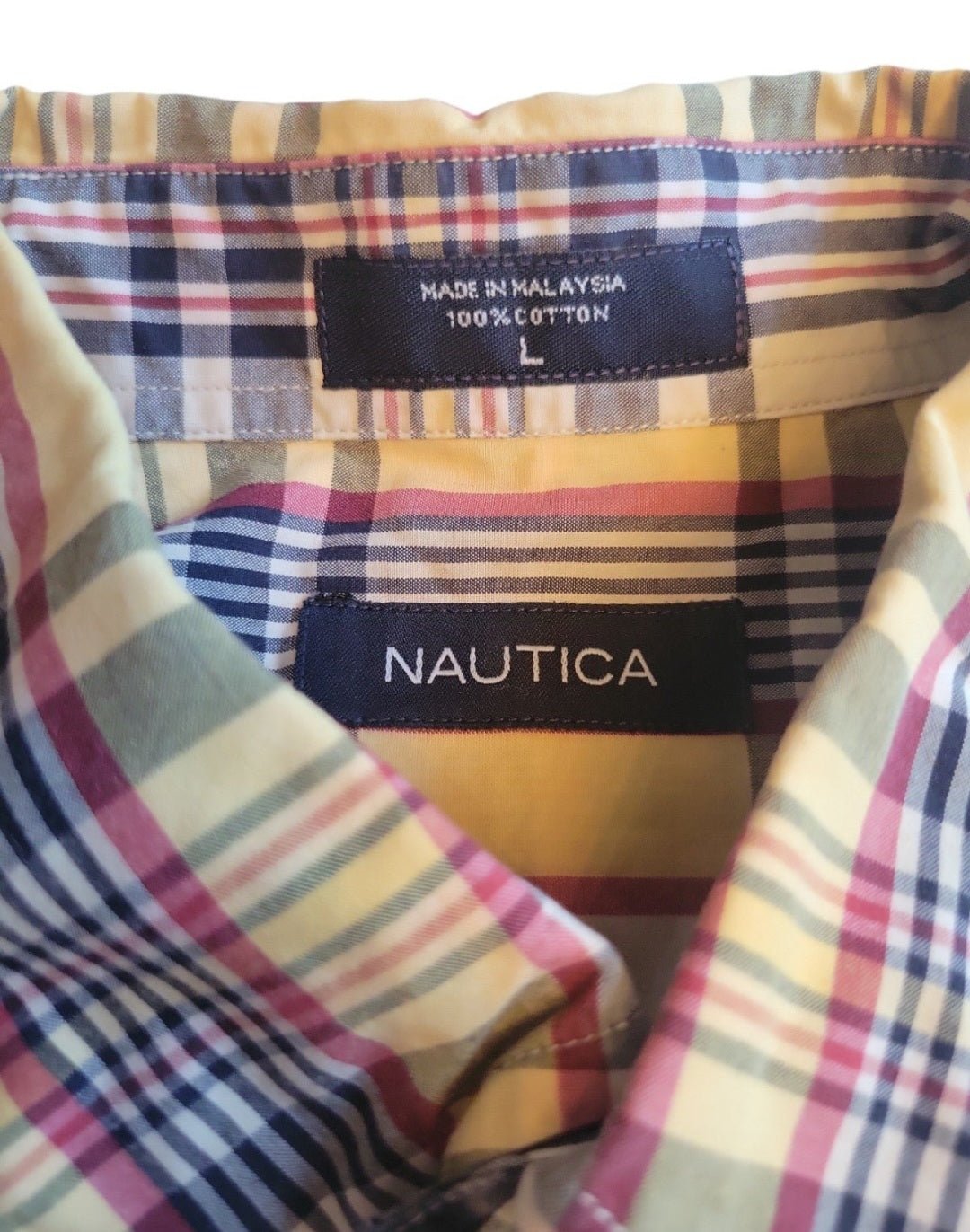Men's Nautical Button Down plaid Shirt L - I Bought a Yard Sale