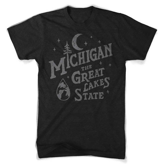 Mens T-Shirt Michigan Vintage Font (Heather Black) - I Bought a Yard Sale