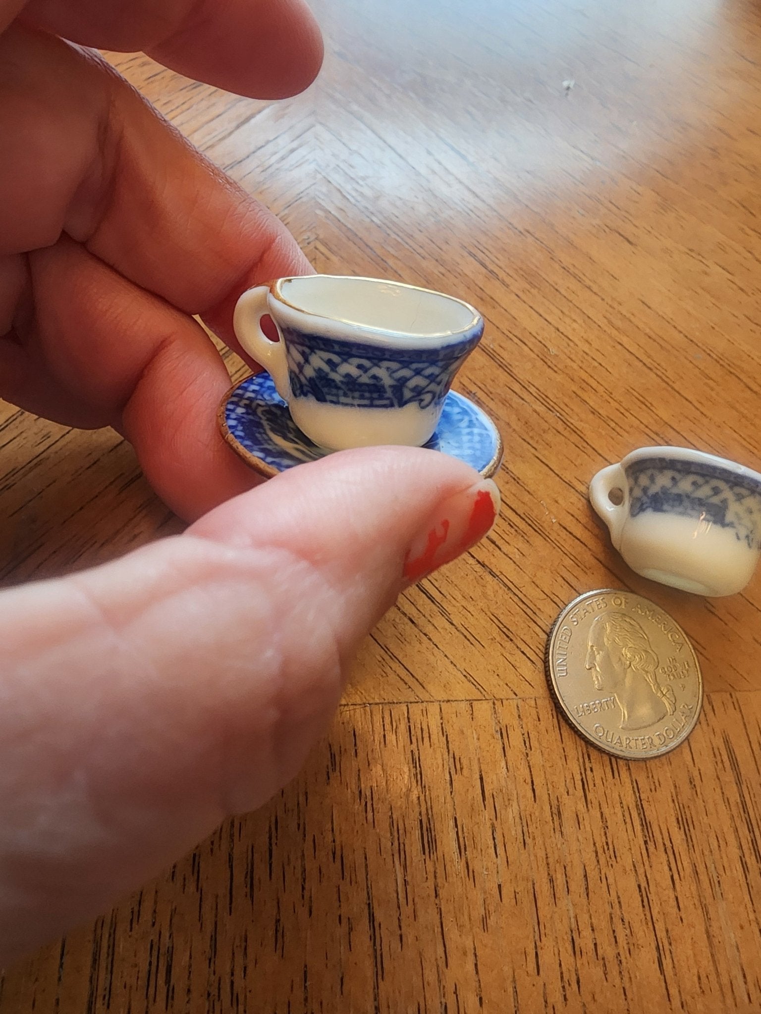 Miniature China teacups and saucer blue & white - I Bought a Yard Sale