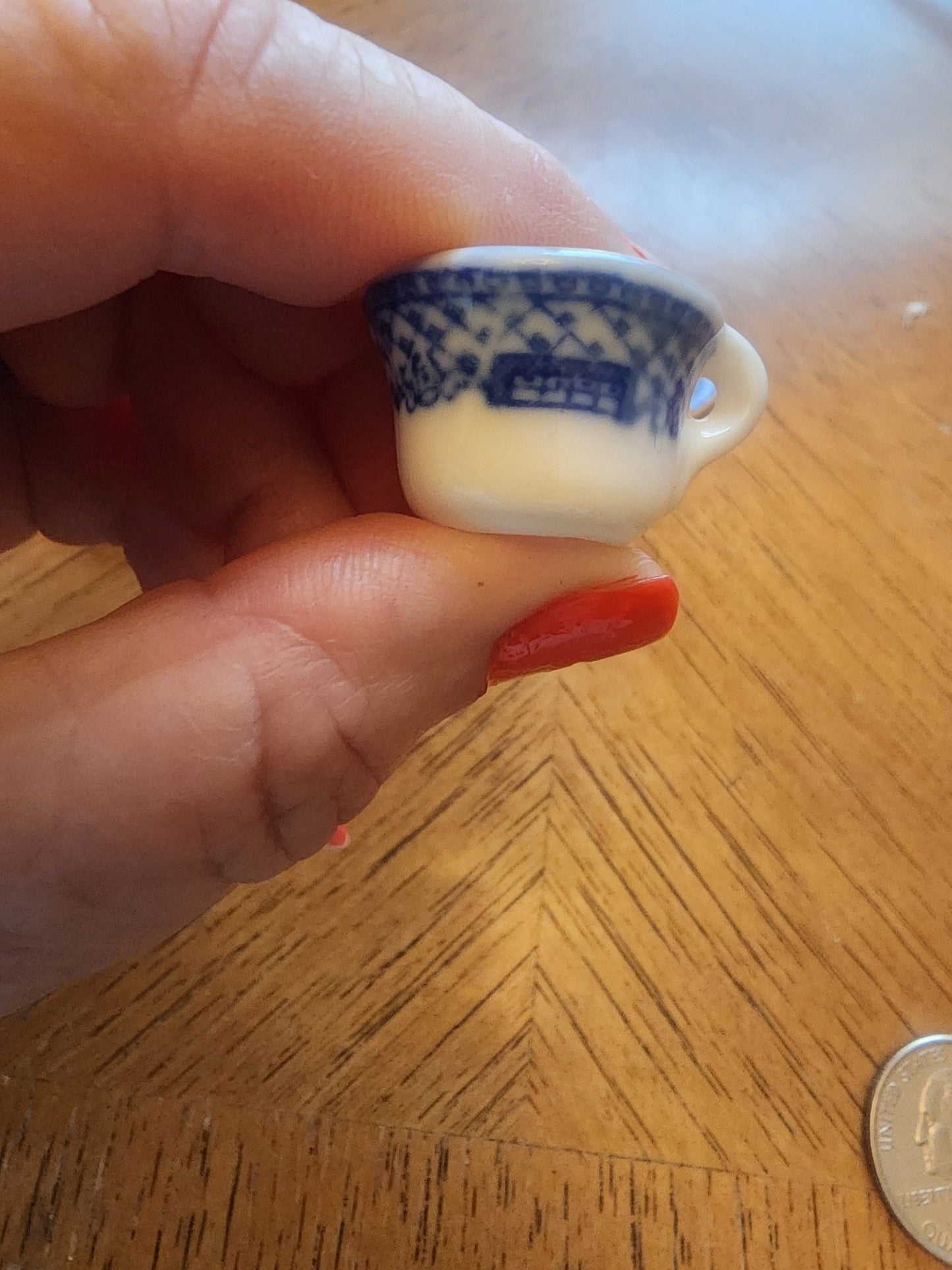 Miniature China teacups and saucer blue & white - I Bought a Yard Sale