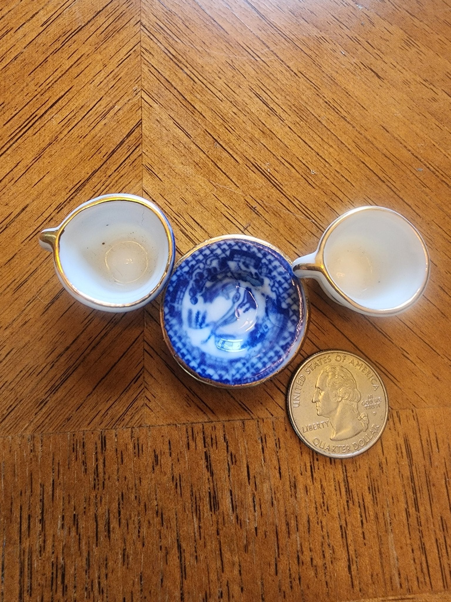Miniature China teacups and saucer blue & white - I Bought a Yard Sale