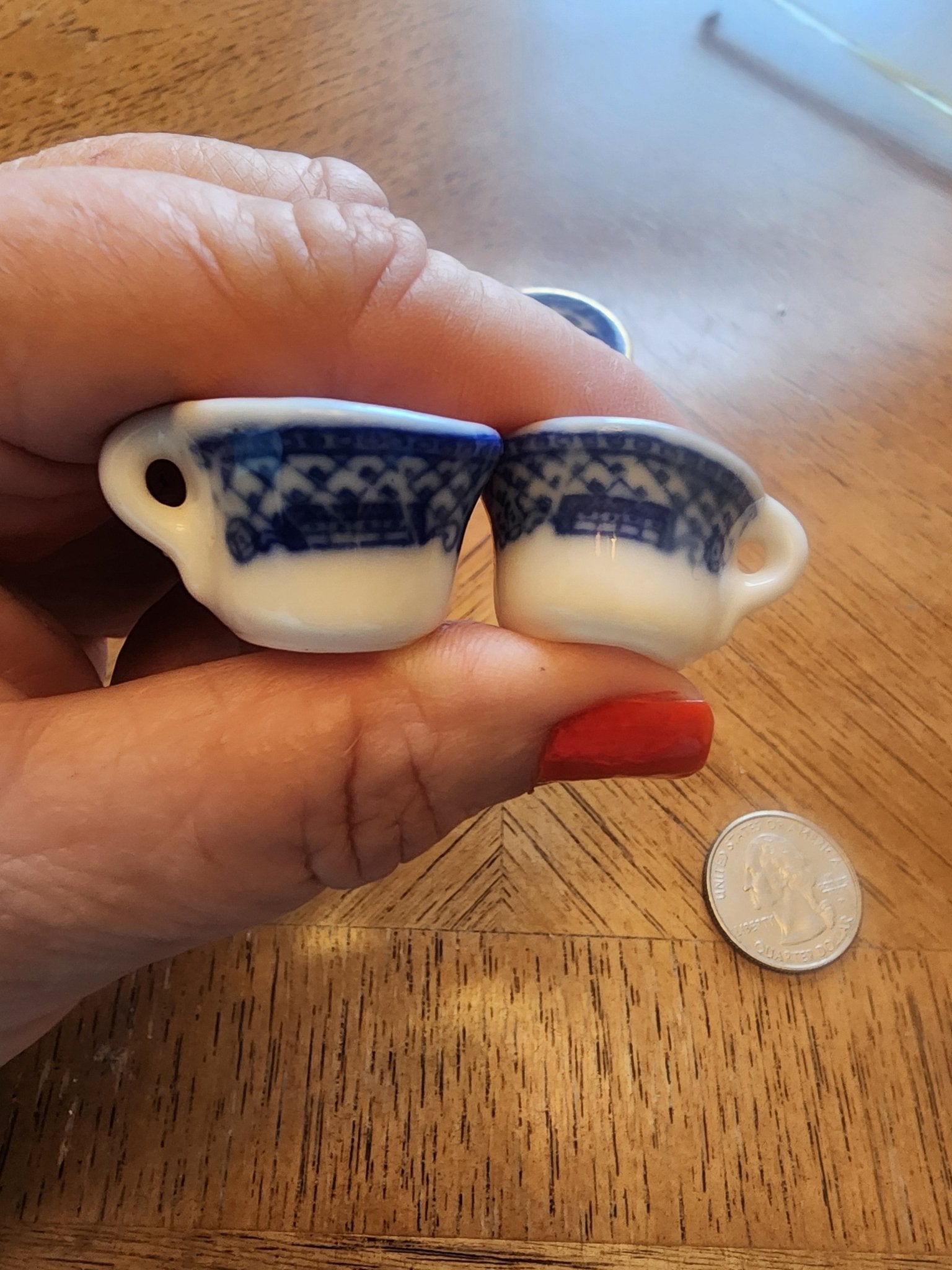 Miniature China teacups and saucer blue & white - I Bought a Yard Sale