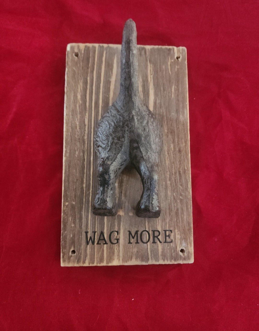 Mud Pie Whimsical Wag More Metal Dog Leash Hanger Wall Hook Wood Base Farmhouse - I Bought a Yard Sale