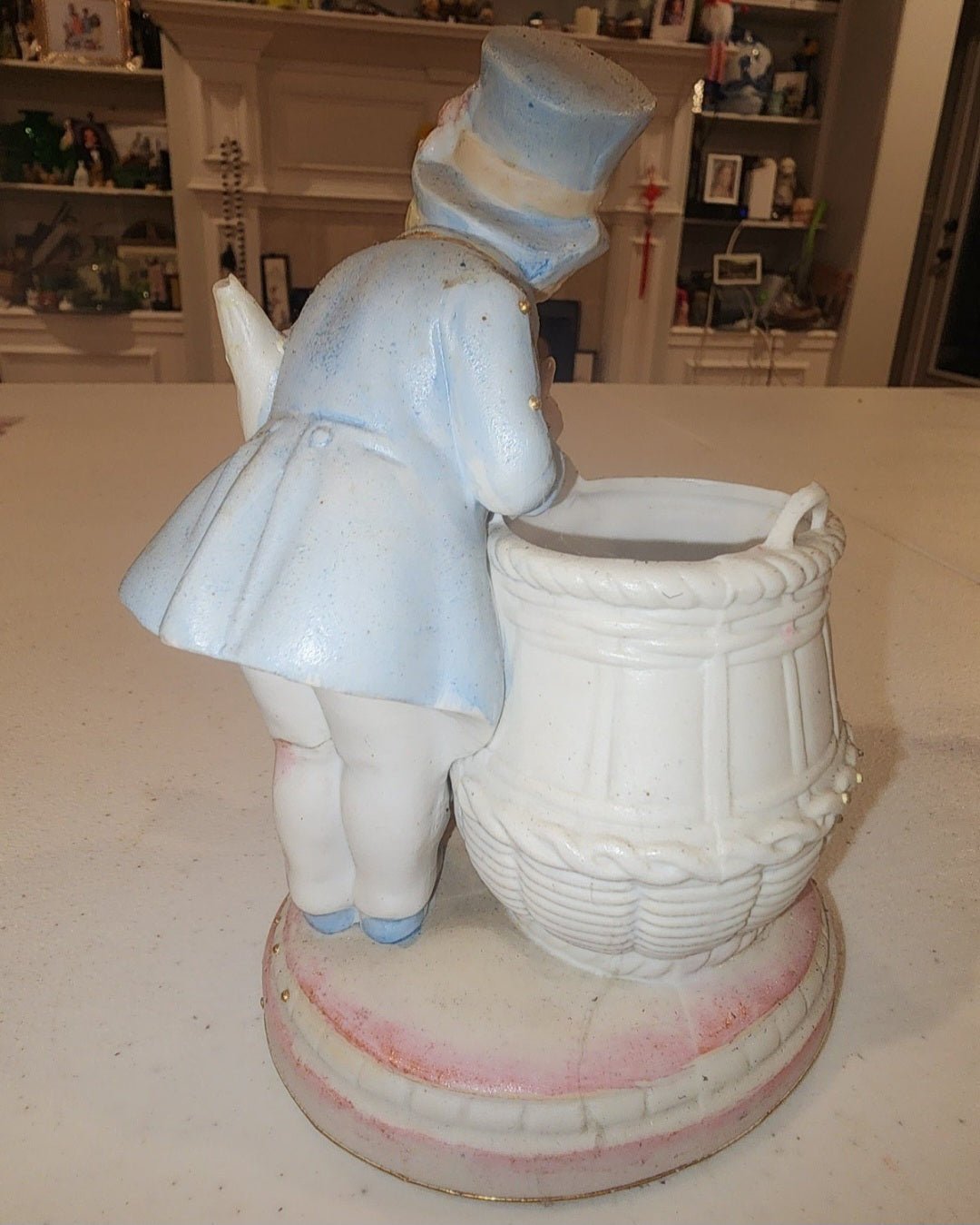 Occupied Japan Paul Ux Victorian Boy w Cockatoo and basket in pink blue and Gold - I Bought a Yard Sale