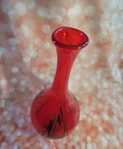 Pier One blown Red glass vase with yellow, blue and black swirls Retro - I Bought a Yard Sale