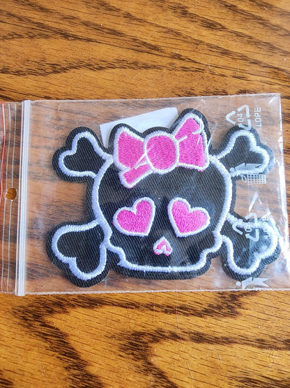 Pink Crossbones Skull Embroidered Iron on Patch Jacket Backpack - I Bought a Yard Sale