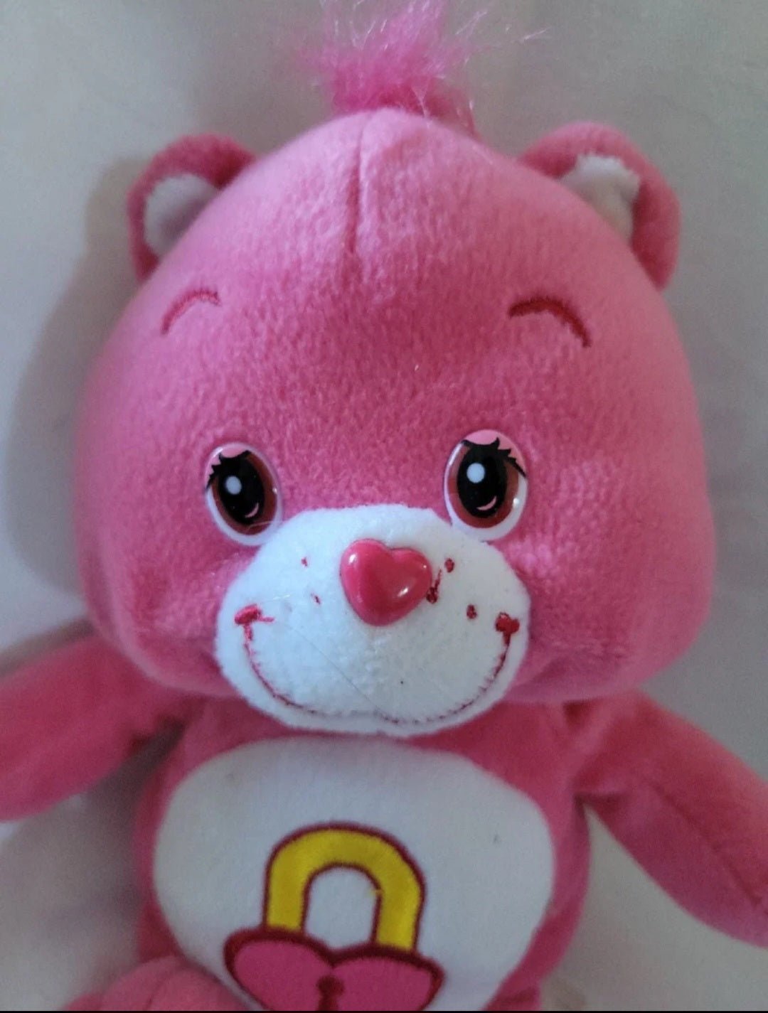 Plush Pink care bear secret bear 2005 with heart lock - I Bought a Yard Sale