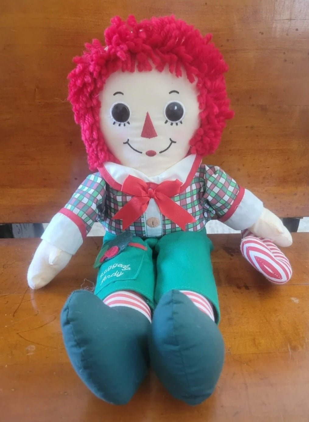 Raggedy Andy Christmas Edition Holiday Doll, 18", 2007. Features a candy cane - I Bought a Yard Sale