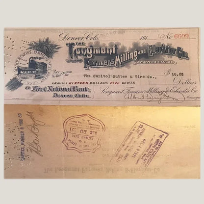 Antique 1921 Longmont Farmers Milling Voucher Check Unearthed