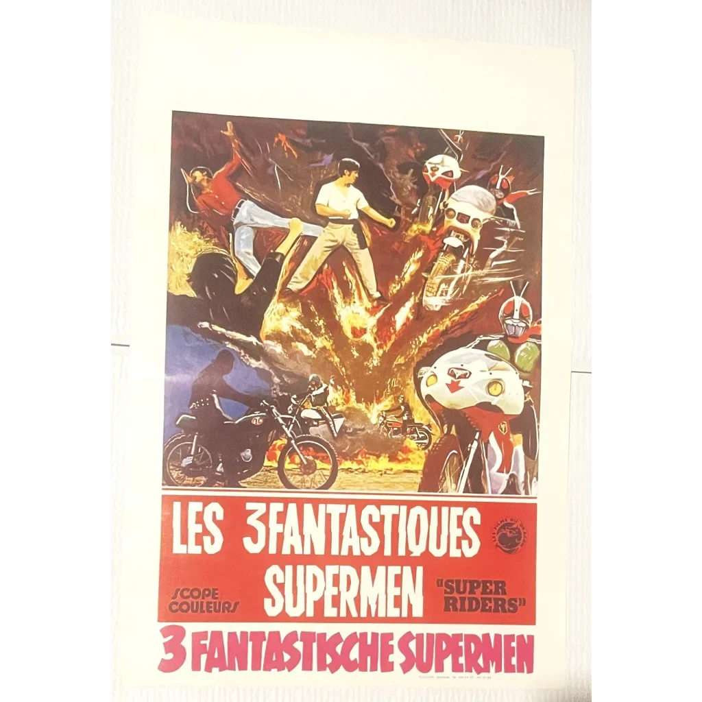 Vintage Belgian Movie Poster Super Riders 🤖 1976 Les 3 Fantastiques Supermen Kamen Rider Tokusatsu