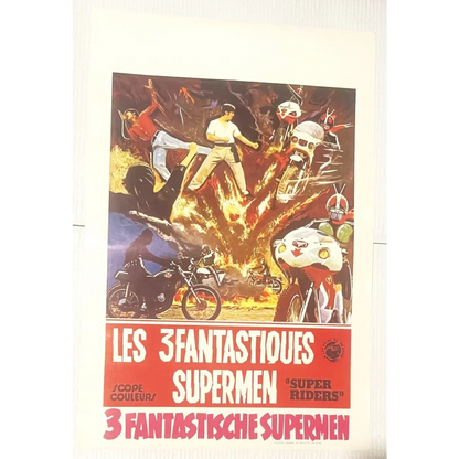 Vintage Belgian Movie Poster Super Riders 🤖 1976 Les 3 Fantastiques Supermen Kamen Rider Tokusatsu