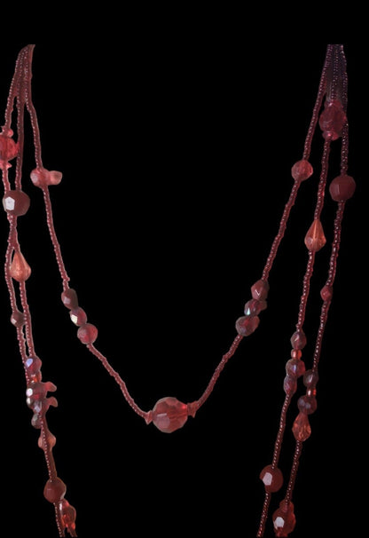 Red beaded necklace 3 layers - I Bought a Yard Sale