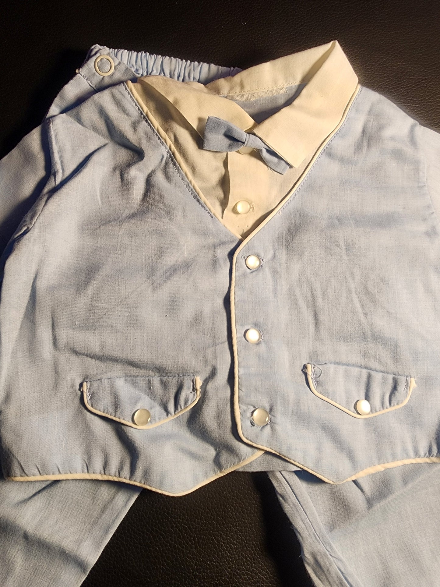 Vintage Classic Blue Newborn Outfit with Vest and Bow Tie
