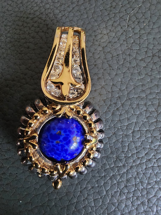 Vintage Premier Designs Gold-Tone Pendant with Vibrant Blue Stone & Clear Accent