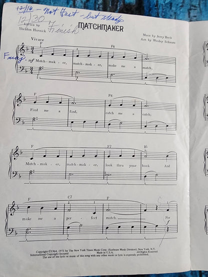 Fiddler On The Roof Sheet Music Matchmaker Beginner Piano Solo John W Schaum 1971