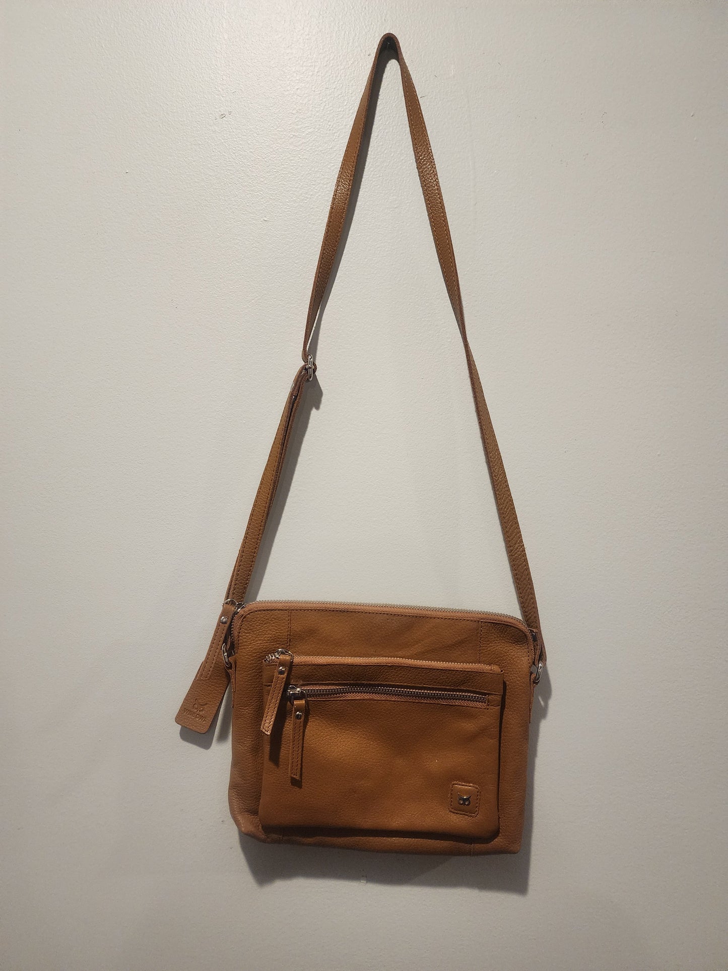 Wise Owl Brown  Leather Purse Crossbody