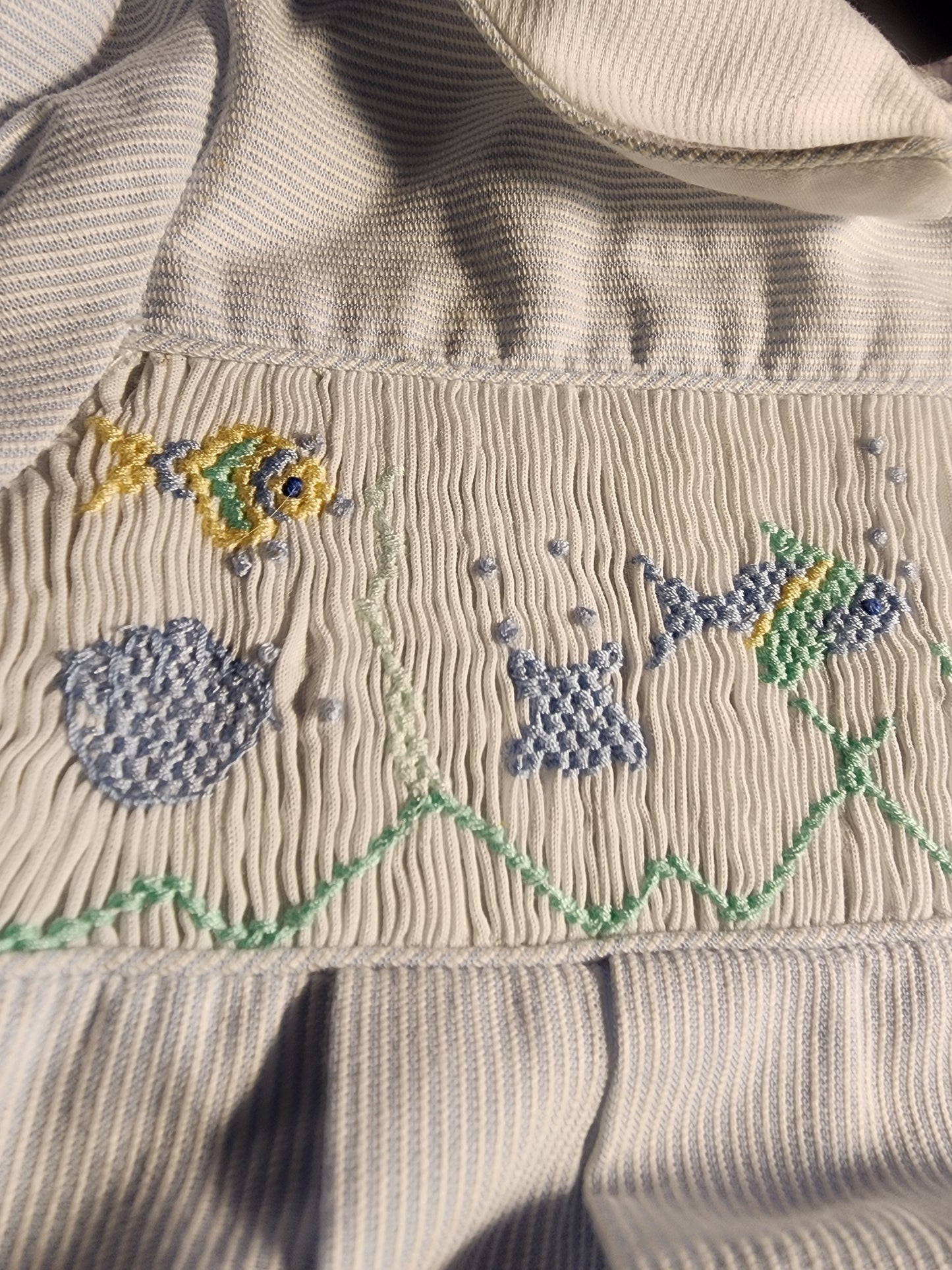 Friedknit Creations Smocked Baby Blue Beach ocean 3 Month Romper for boy