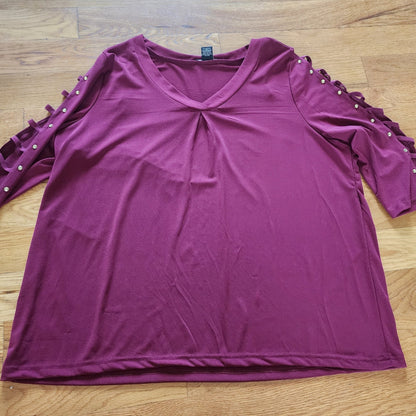 Robert Louis 2x wine Blouse with ladder sleeves and embelleshments - I Bought a Yard Sale