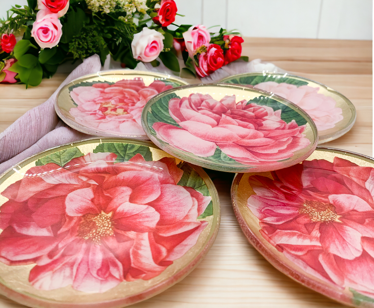 Rose Decoupage Trinket Tray Gold Leaf Vintage Jewelry Dish Coaster - I Bought a Yard Sale