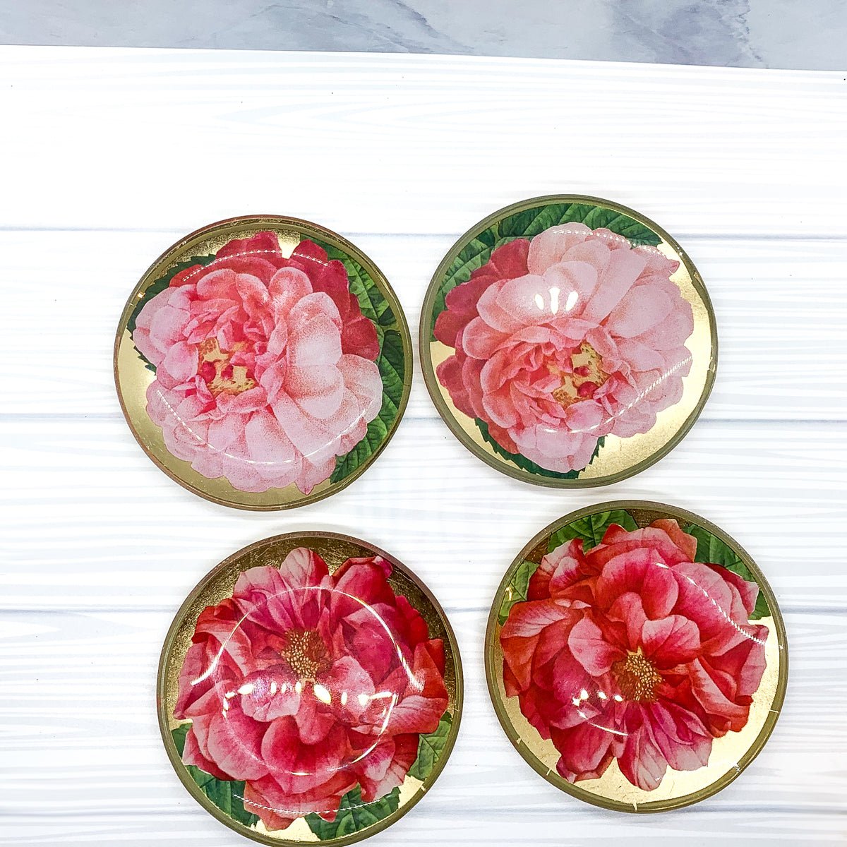 Rose Decoupage Trinket Tray Gold Leaf Vintage Jewelry Dish Coaster - I Bought a Yard Sale